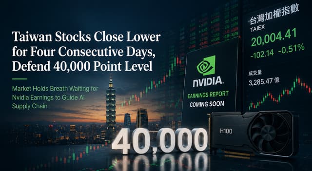 Taiwan Stocks Fall for 4th Day, Holding 40,000 as Market Awaits Nvidia Earnings