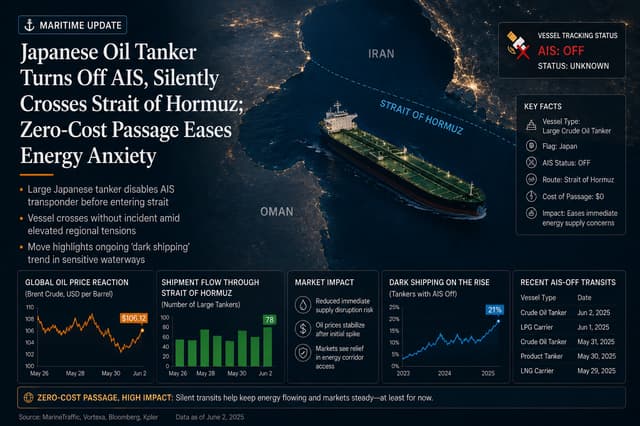 Japanese VLCC Quietly Crosses Strait of Hormuz with AIS Off, Zero-Cost Transit Eases Energy Anxiety