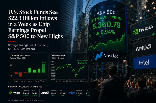 US Equity Funds Attract $22.3B Inflows as Chipmaker Guidance Pushes S&P 500 to Record High