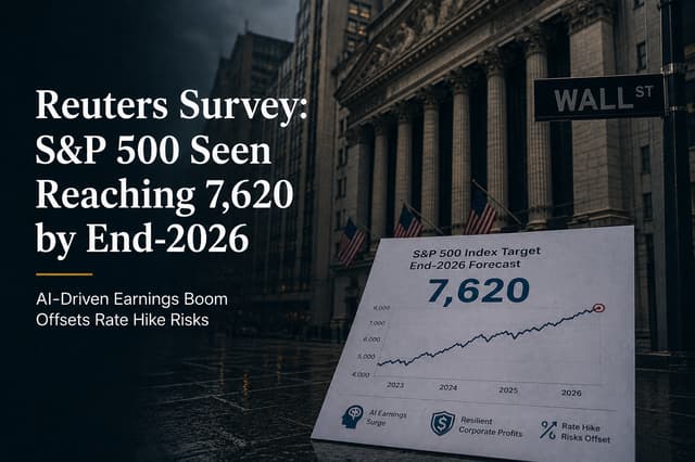 Reuters Survey S&P 500 Projected to Reach 7620 by Year End 2026 as AI Earnings Surge Offsets Fed Hik