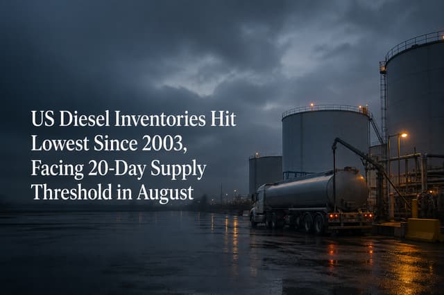 US Diesel Inventories Hit Lowest Since 2003, Facing 20-Day Supply Threshold in August