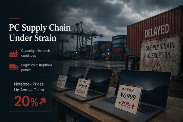 PC Supply Chain Faces Capacity Mismatch and Logistics Disruptions, Laptop Retail Prices in China Sur