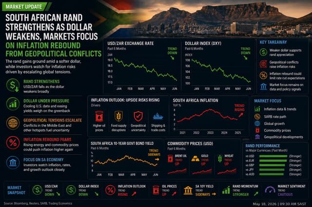 South African Rand Strengthens on Weaker Dollar as Markets Brace for Conflict-Driven Inflation Spike