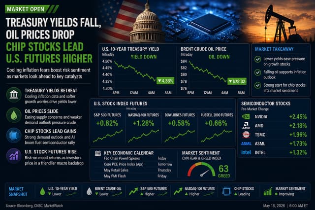 US Futures Point Higher as Bond Yields Retreat and Chip Stocks Rebound on Easing Oil Prices
